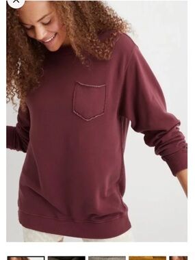 aerie Women's Maroon Pocket Crewneck Sweatshirt